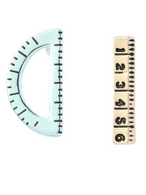 New Betsey Johnson New! Yellow Best In Class Mismatched Ruler Stud Earrings